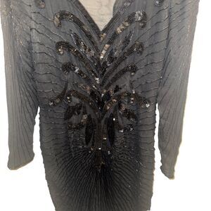 Stenay Vintage Dress Black 100% Silk  Beaded Sequins Party Size 8